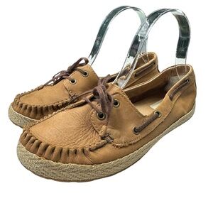 Ugg Tylin Chesnut Brown Leather Sheepskin Slip On Loafer Boat Shoes US 8